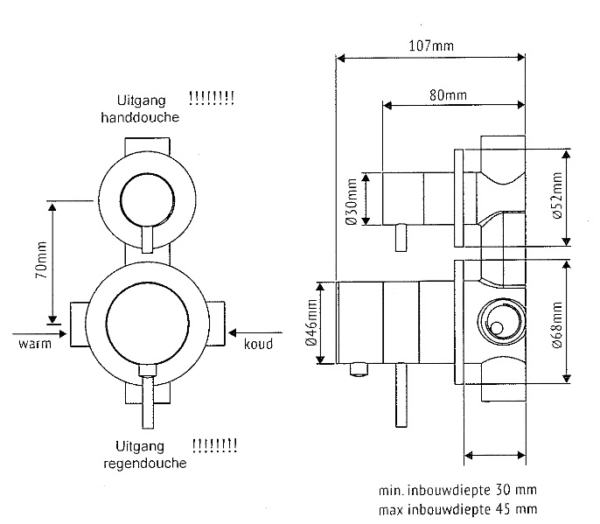 RVS inbouw douche thermostaatkraan Picolo met omstel - Afbeelding 2