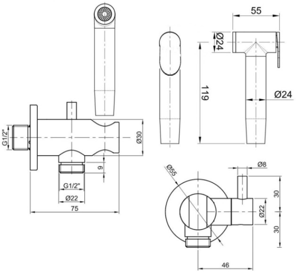 RVS knijp onderdouche set Picolo - Afbeelding 2