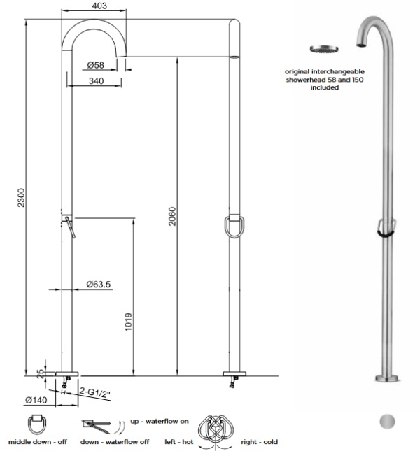 RVS buitendouche Original one - Afbeelding 2