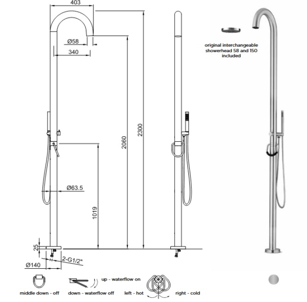 RVS316L buitendouche Original two - Afbeelding 2
