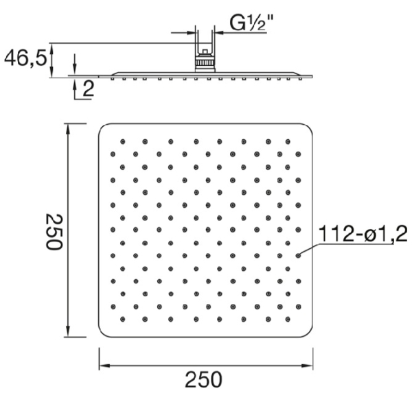 Regendouche Stein39 vierkant ultra dun 25cm messing verchroomd - Afbeelding 2