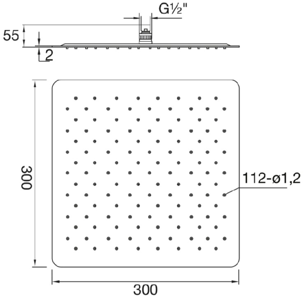 Regendouche Stein39 vierkant ultra dun 30cm messing verchroomd - Afbeelding 2